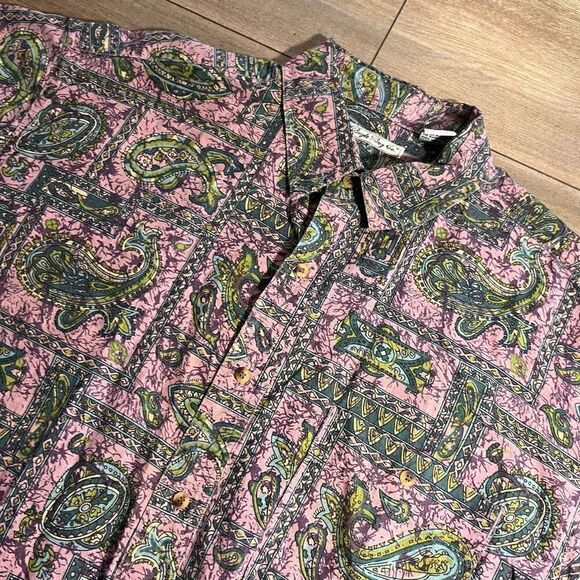 Vintage Bugle Boys Pink Paisley Pattern Buttonup Men XL - Picture 2 of 4